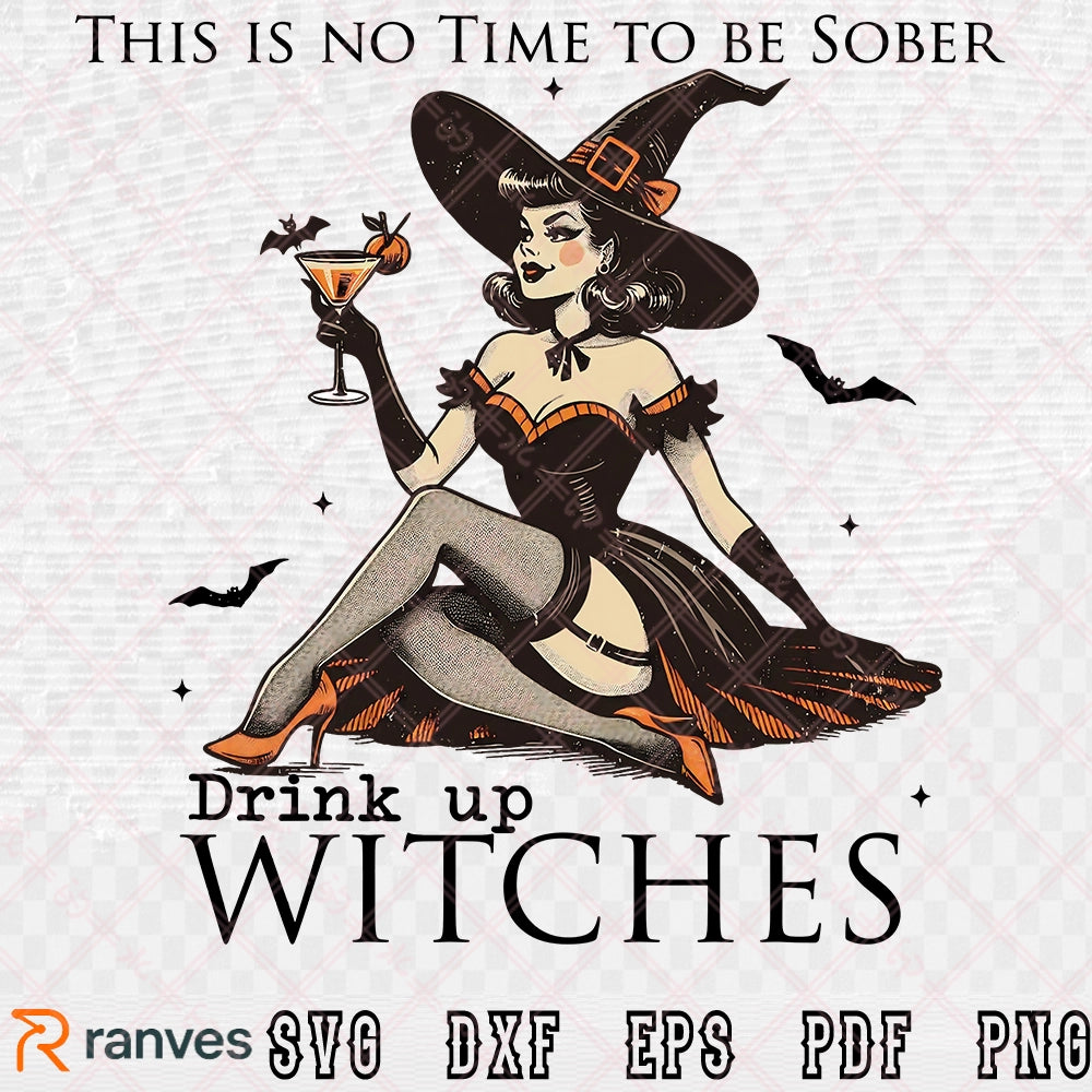 Drink Up Witches SVG | Retro Halloween Witch Clipart
