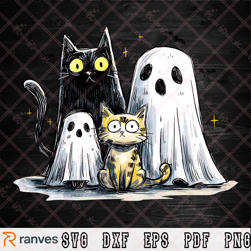 Halloween Cat Ghost SVG, DXF, PNG,EPS