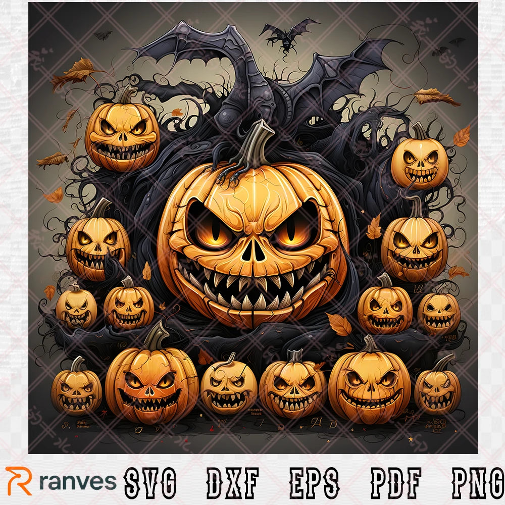 Halloween Pumpkins Making Scare Faces SVG, PNG, EPS, DXF