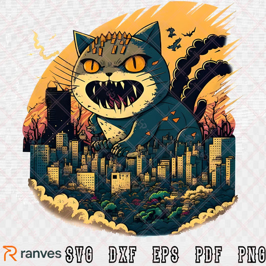 Angry Catzilla Wall And Art SVG, PNG, DXF, EPS