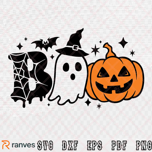 Boo Halloween SVG PNG – Cute Ghost Pumpkin Spiderweb Cut File Cricut