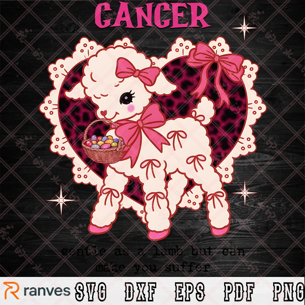 Cancer SVG PNG, Y2K Coquette Lamb Zodiac Clipart, Cute Astrology Sign Design