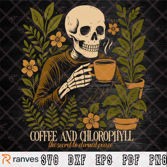 Coffee and Chlorophyll SVG | Skeleton Coffee Lover Clipart