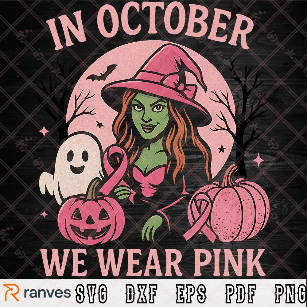 Coquette Halloween SVG PNG, In October We Wear Pink SVG PNG, Breast Cancer Warrior Ghost