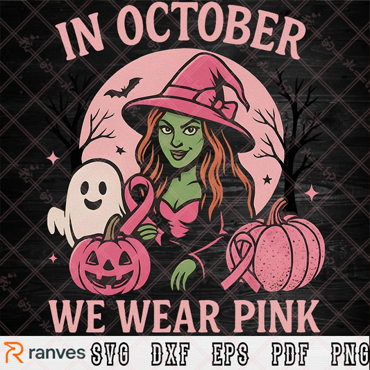 Coquette Halloween SVG PNG, In October We Wear Pink SVG PNG, Breast Cancer Warrior Ghost