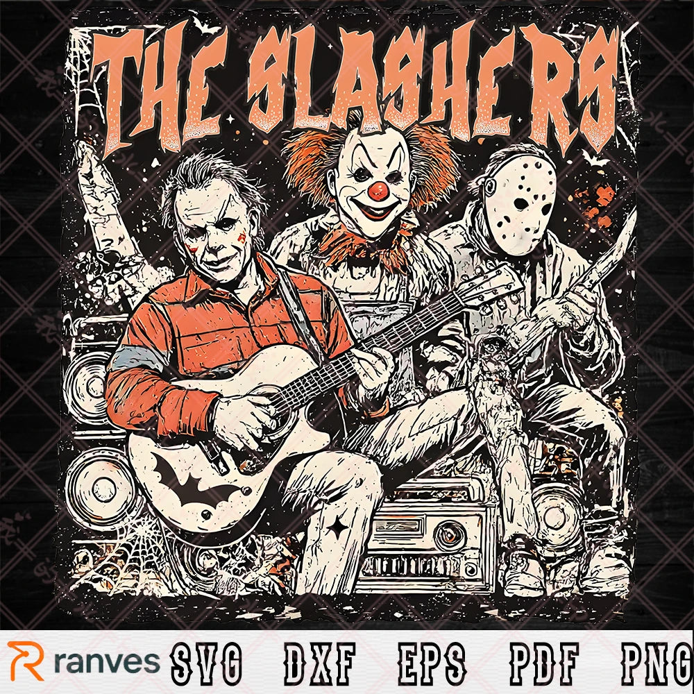 The Slashers SVG PNG, Horror Movie Killer Band Halloween Clipart
