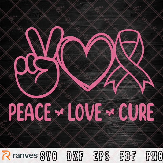 Peace Love Cure Svg, Cancer Awareness SVG, PNG, DXF, EPS
