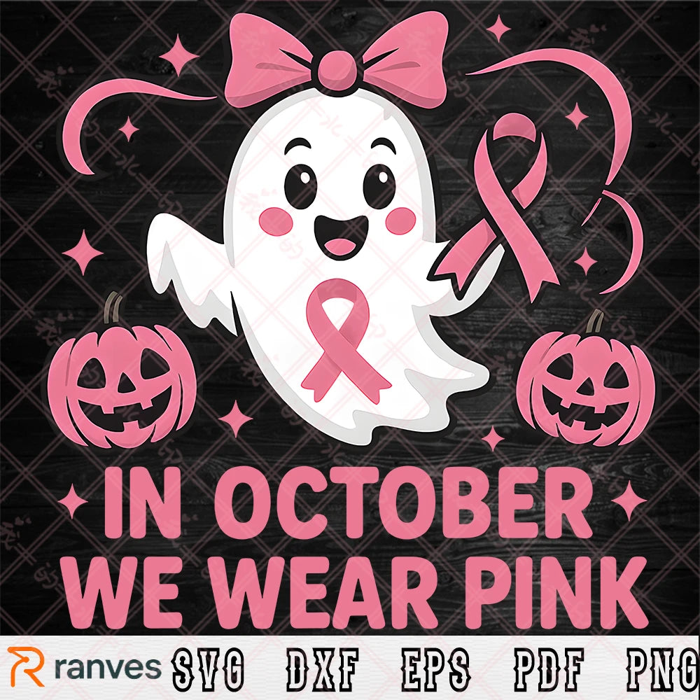 We Wear Pink Ghost SVG PNG, Breast Cancer Awareness Halloween Clipart