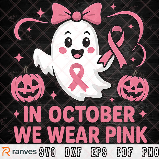 We Wear Pink Ghost SVG PNG, Breast Cancer Awareness Halloween Clipart