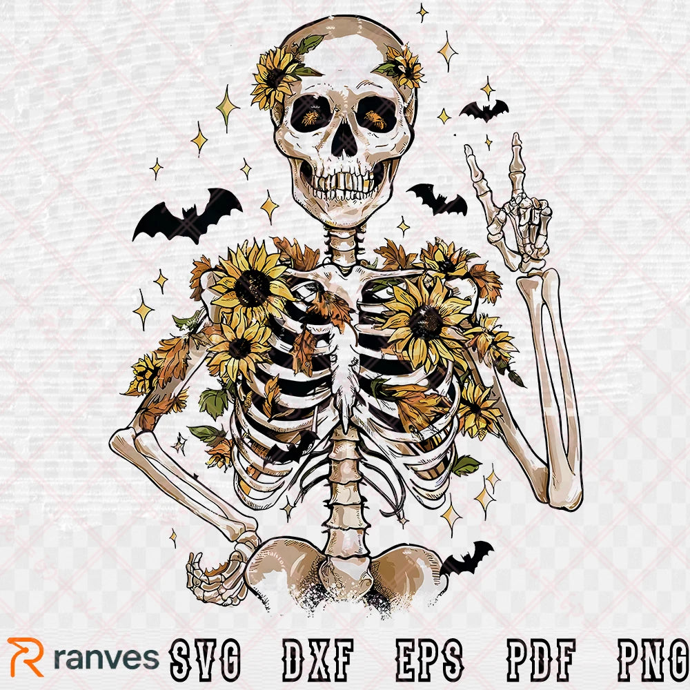 Retro Fall Skeleton Png, Autumn Skull SVG, EPS, DXF, PNG