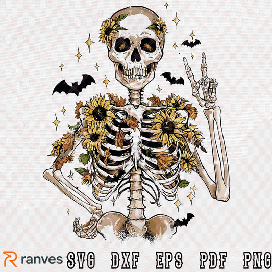 Retro Fall Skeleton Png, Autumn Skull SVG, EPS, DXF, PNG