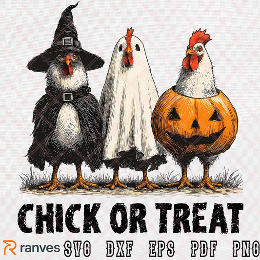 Retro Halloween Chicken , Chick Or Treat SVG, PNG, EPS, DXF